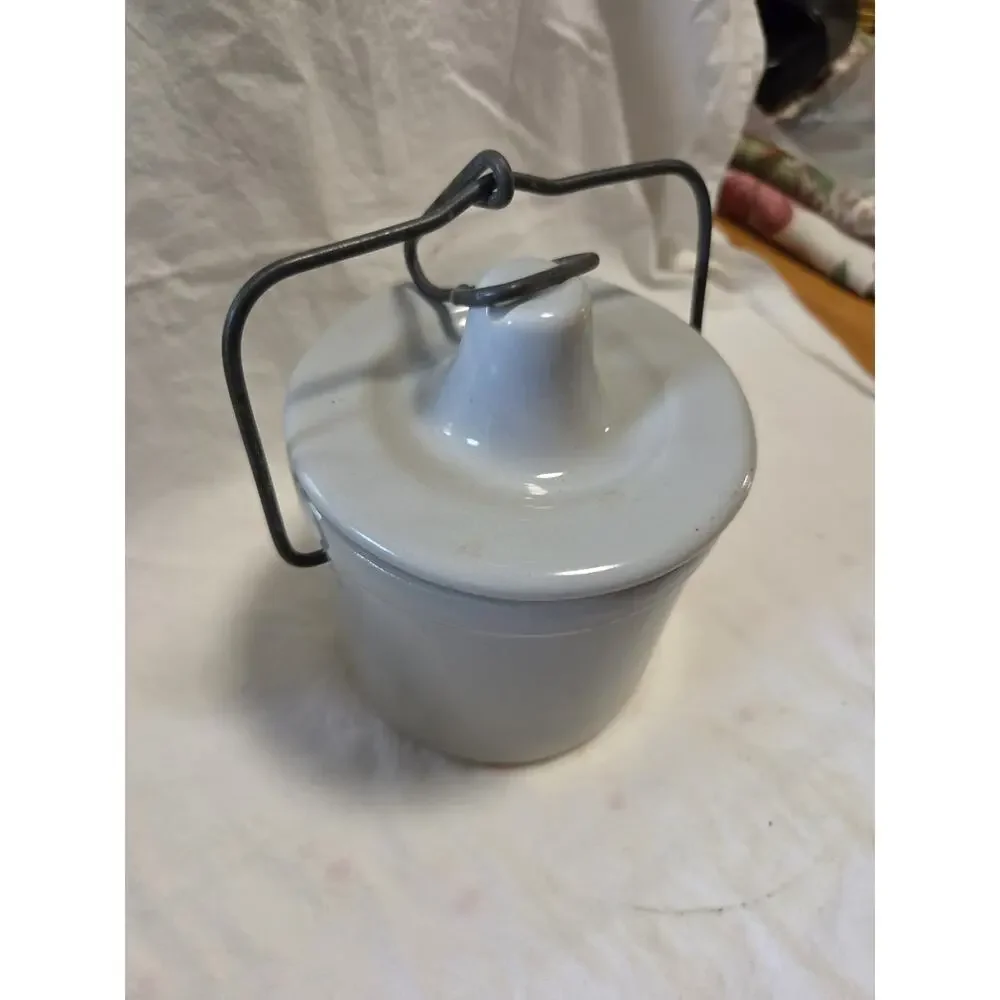Vintage Butter Cheese Crock with Locking Wire Bail Lid Glaze Jar 4